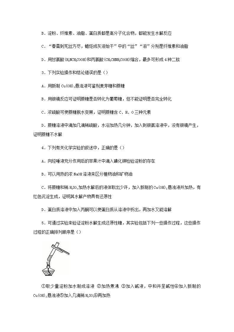 高二化学下学期暑假训练7糖类油脂蛋白质含解析02