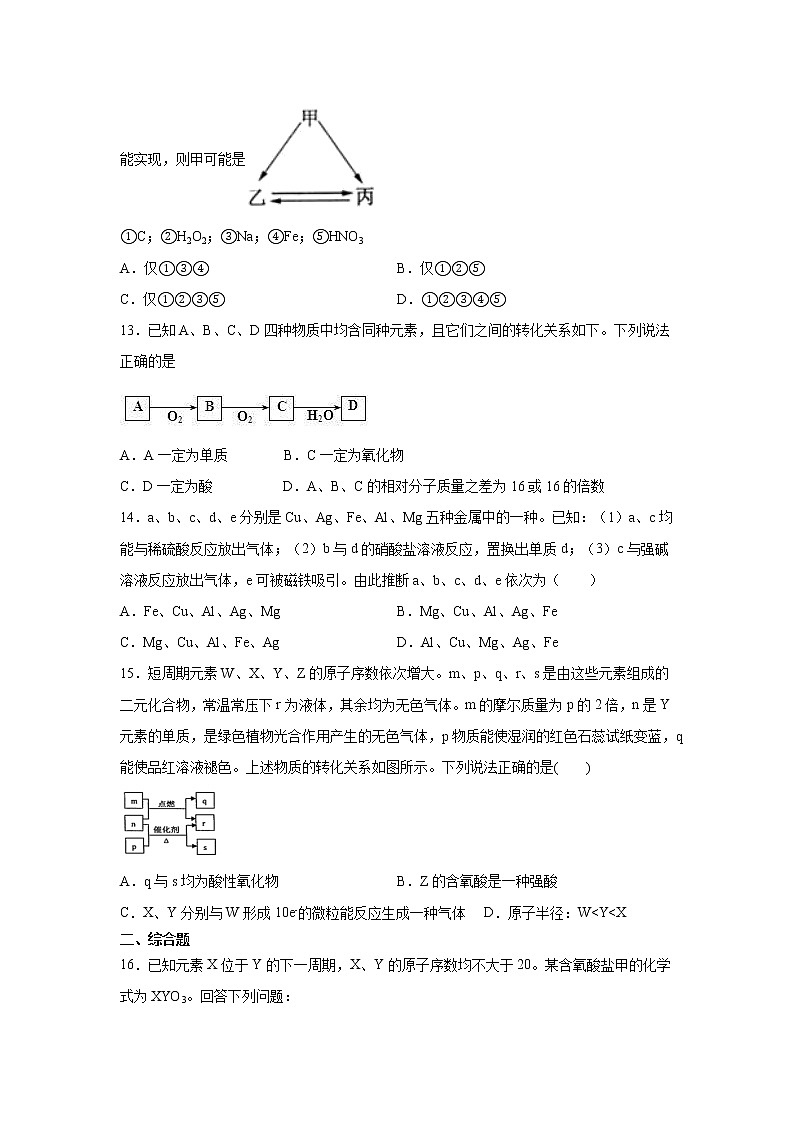 2022届高三化学（人教版）一轮复习考点强化检测：常用无机物及其应用之无机综合推断第3页