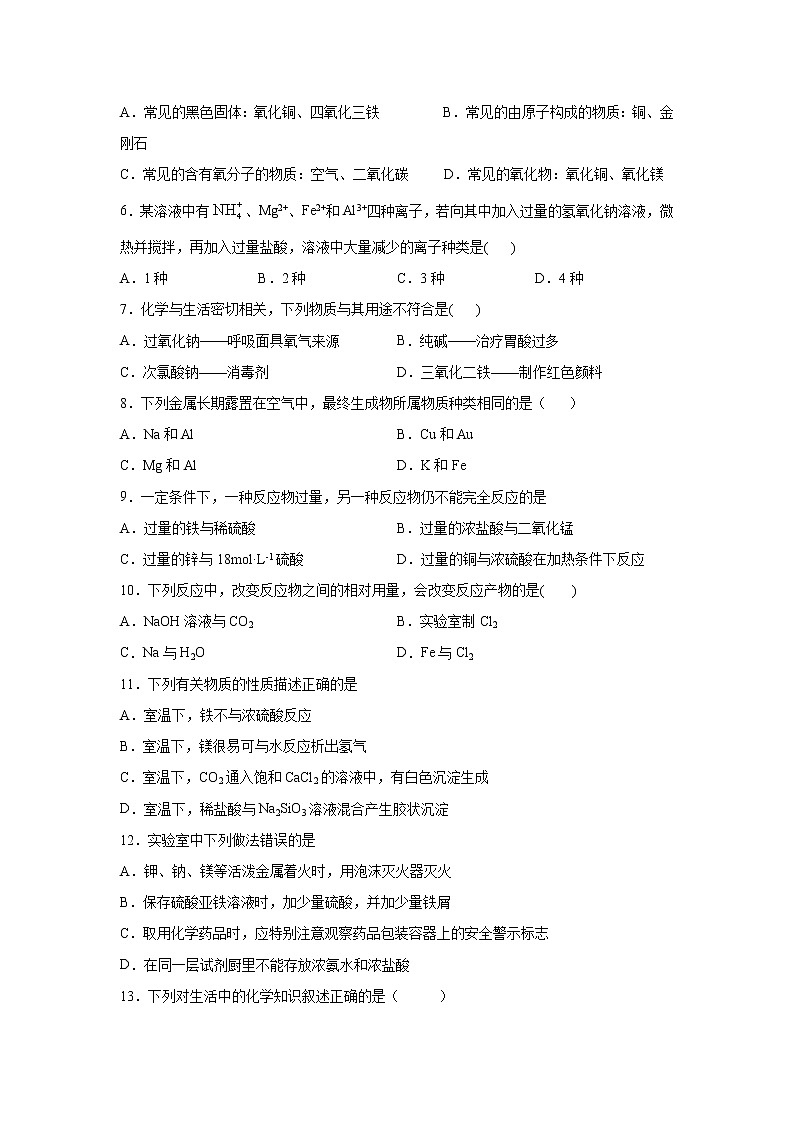 2022届高三化学（人教版）一轮复习考点巩固习题：常用无机物及其应用之铁及其化合物第2页