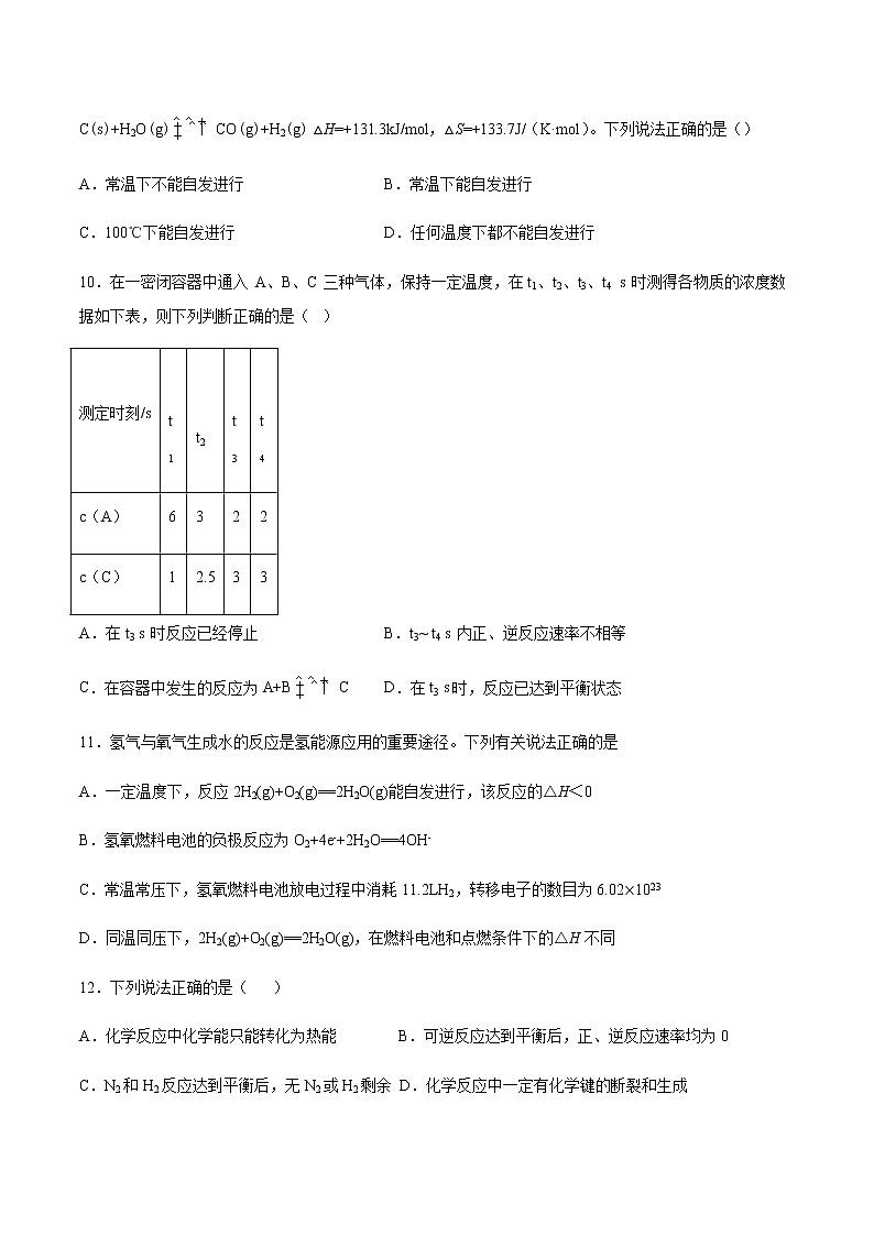 高二上学期化学新教材苏教版（2019）选择性必修1课时练习：专题二第二单元化学反应的方向与限度第3页