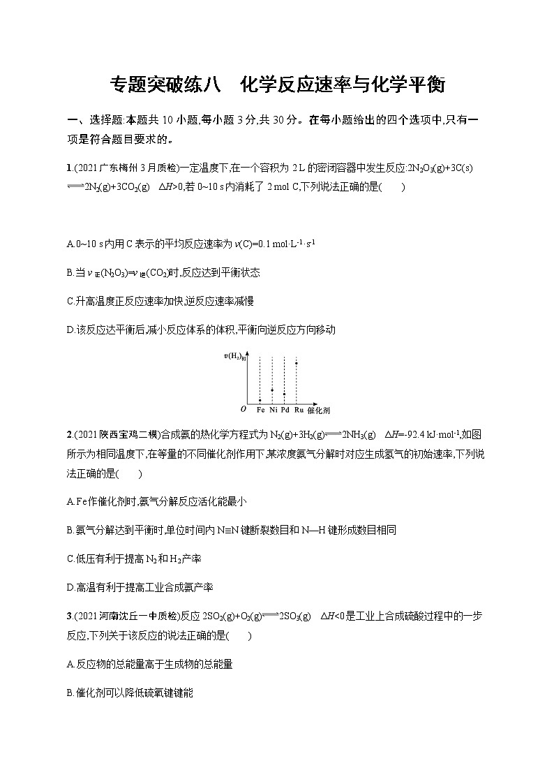 专题突破练八　化学反应速率与化学平衡第1页