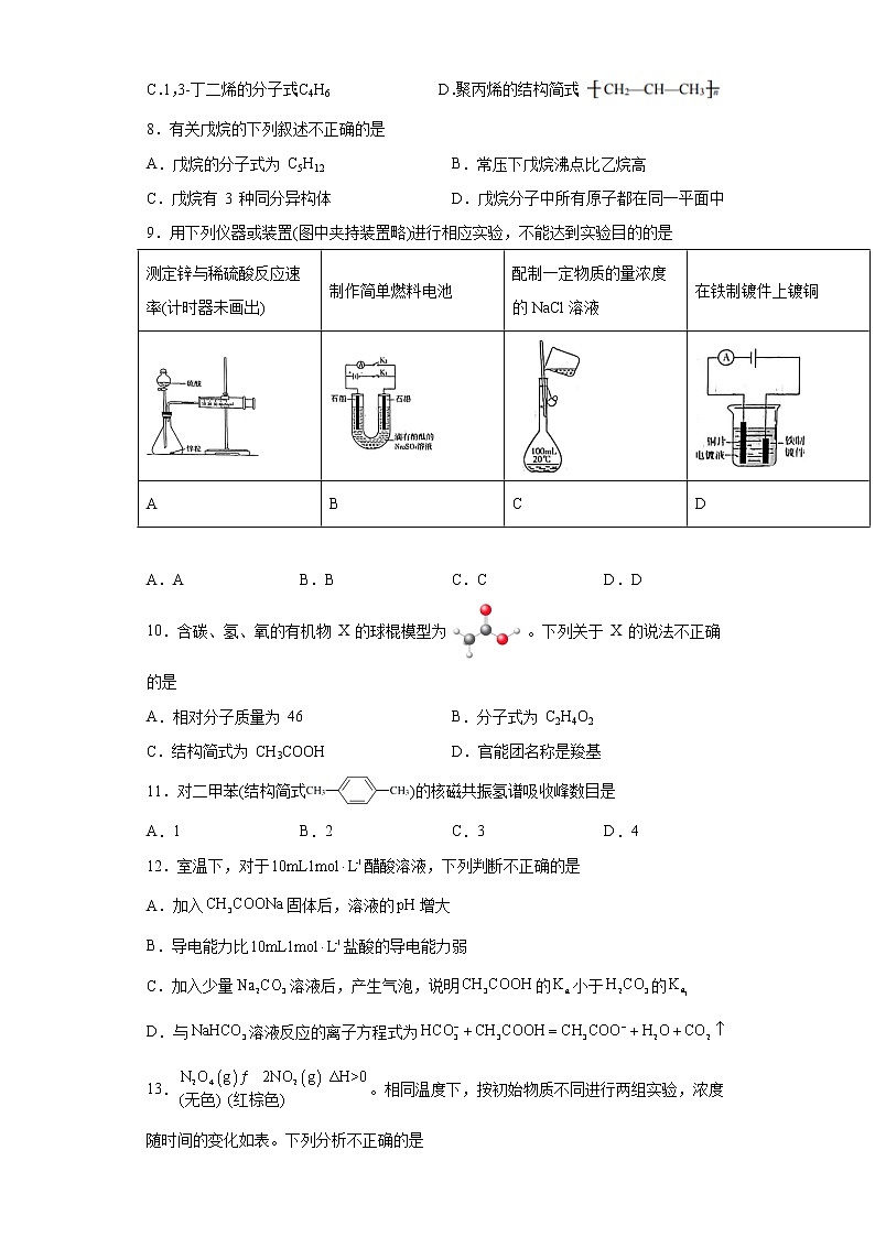 北京市朝阳区2021-2022学年高二下学期期中学业水平调研化学试题（word版含答案）02