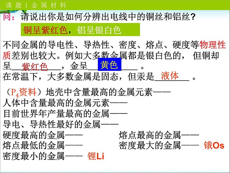 新人教版高中化学选修二课题2-金属和金属材料课件08