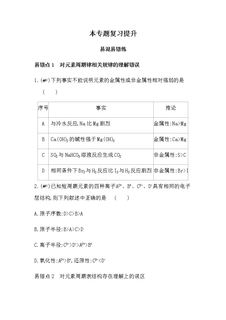 苏教版 (2019)必修 第一册 专题5 微观结构与物质的多样性 本专题复习提升第1页