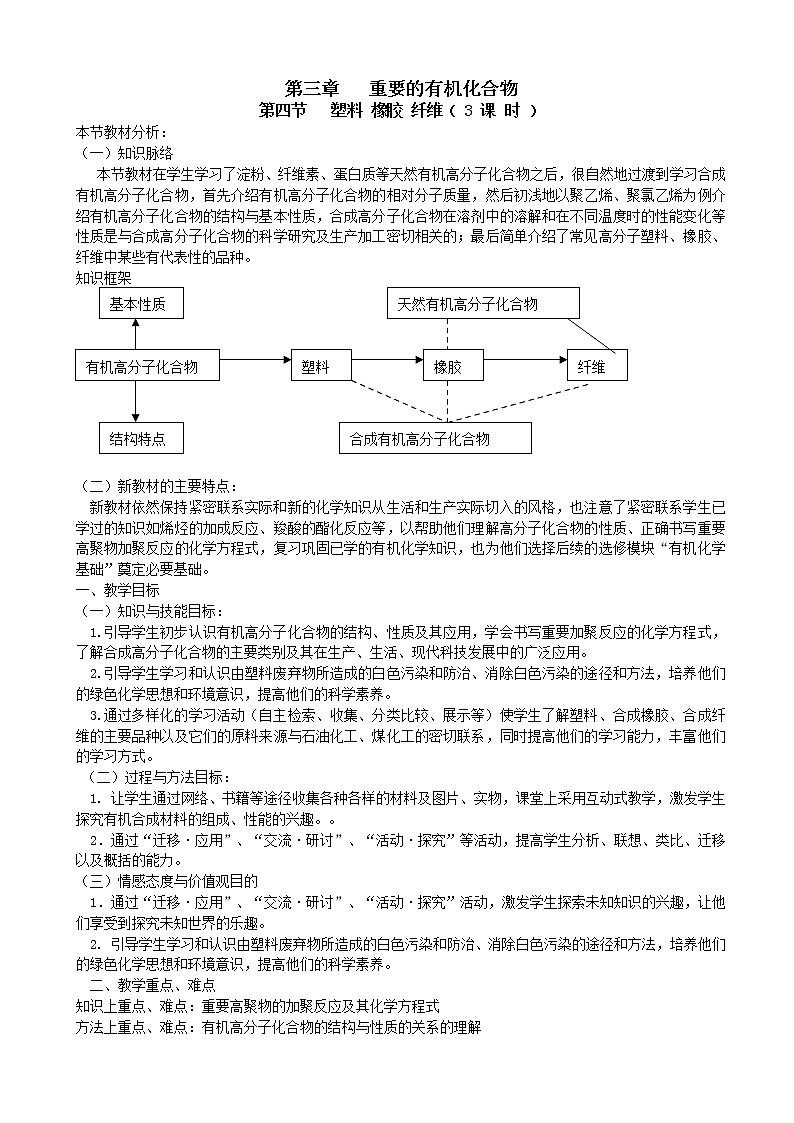 鲁科版高中化学高一必修二教案重要的有机化合物第四节塑料橡胶纤维第二课时01