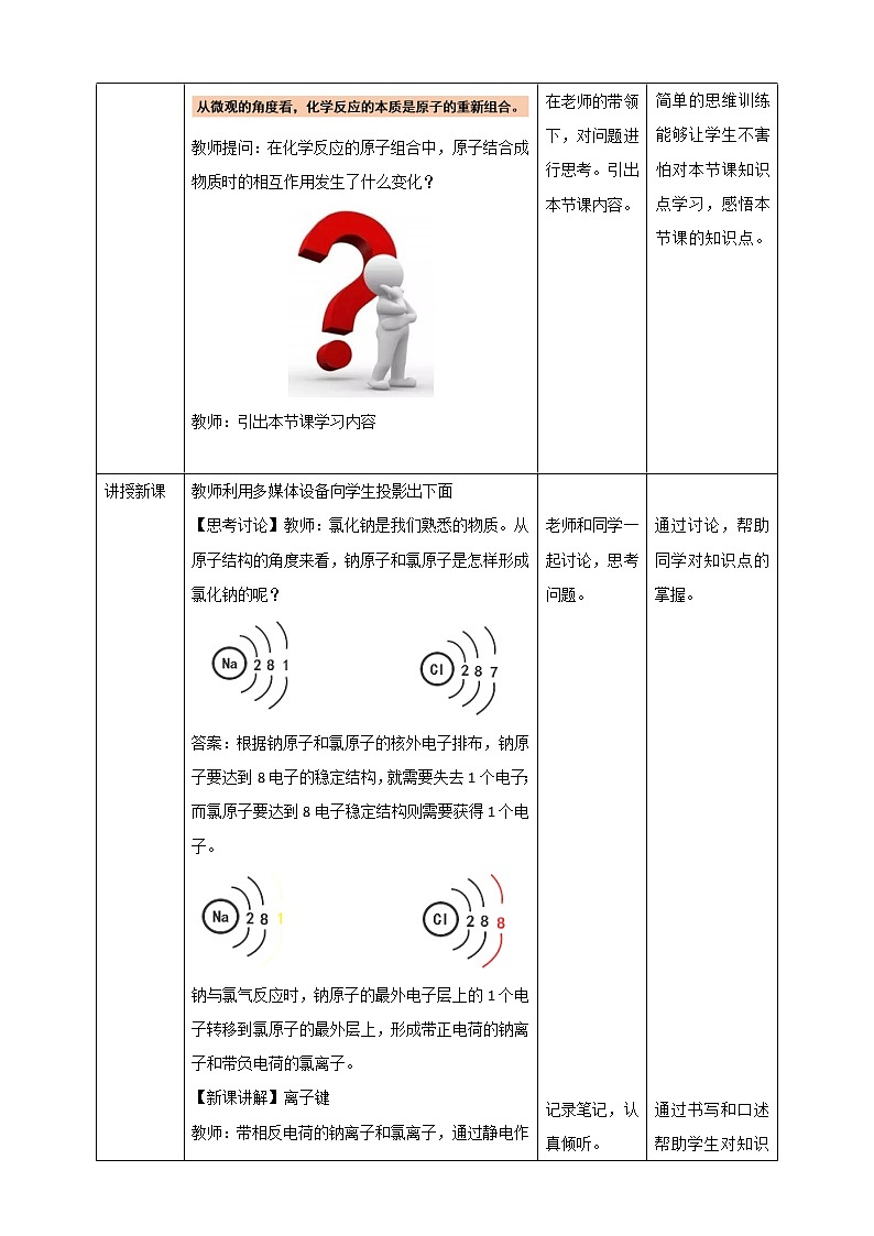 2020-2021学年高中化学新人教版必修第一册 第4章 第3节（第1课时）化学键 教案02