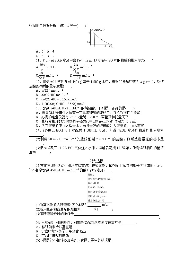 2021-2022学年高中化学新人教版必修第一册 第2章第3节物质的量第3课时 作业第2页