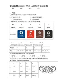 上海市黄浦区2021-2022学年高一上学期10月考试化学试题（word版 含答案）