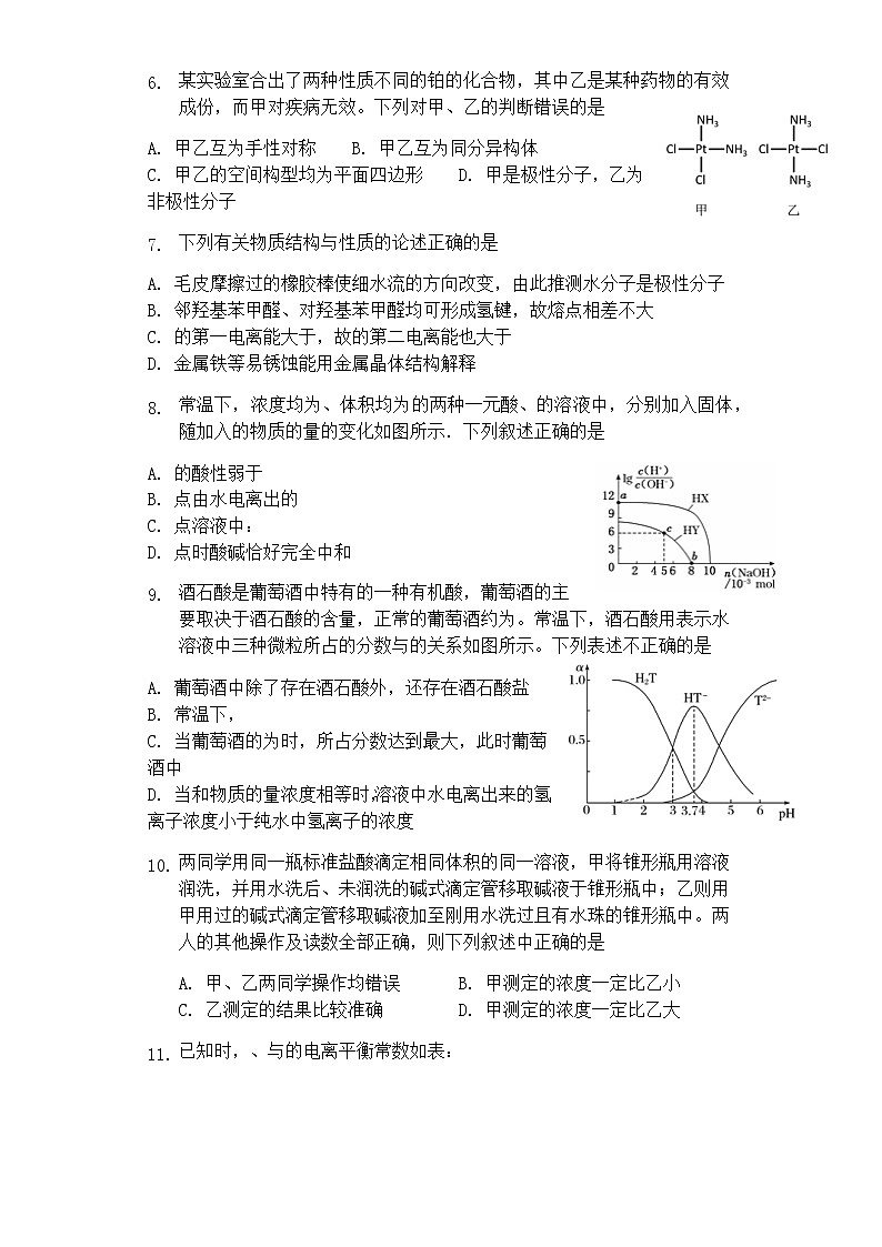 吉林省辉南县第六中学2021-2022学年高二上学期10月周测化学试题 Word版含答案02
