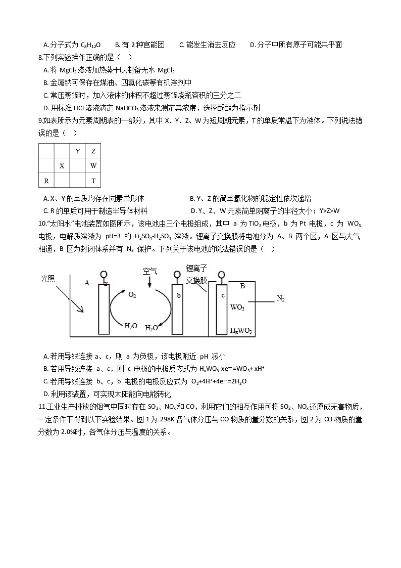 湖南省永州市2021年高考化学三模试卷及答案02