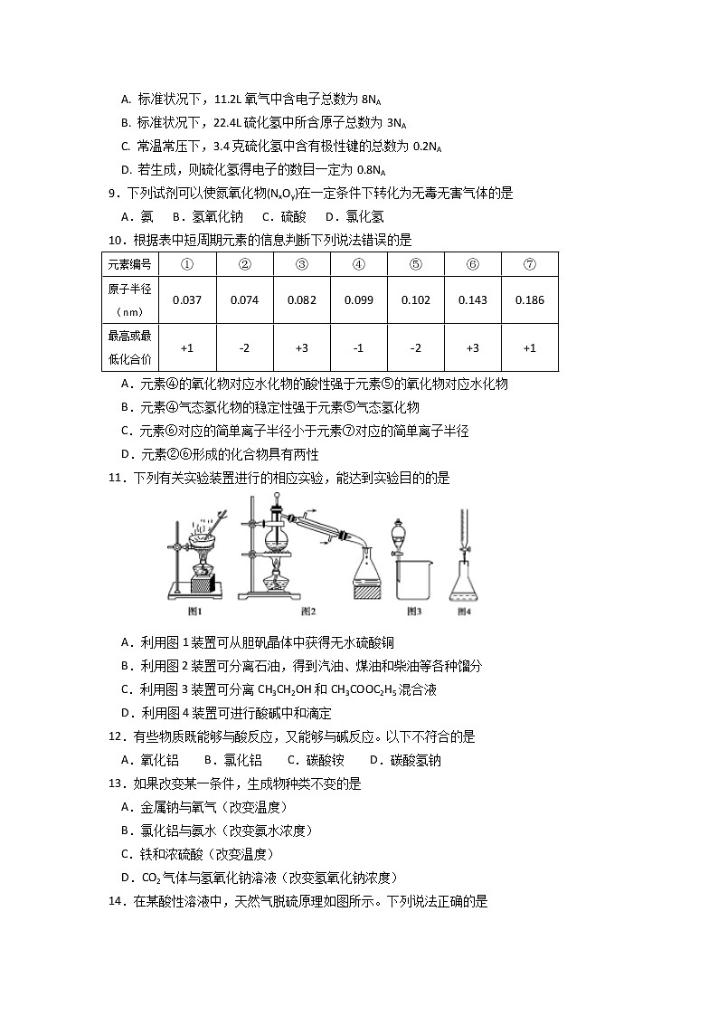 2020年上海市奉贤高三一模化学试卷及答案02