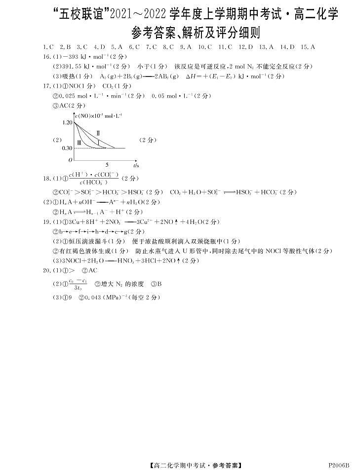 2021-2022学年黑龙江省齐齐哈尔市五校联谊高二上学期期中联考化学试题（PDF版含答案）01