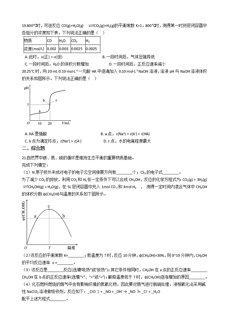上海市徐汇区2021年高考化学二模试卷及答案第3页