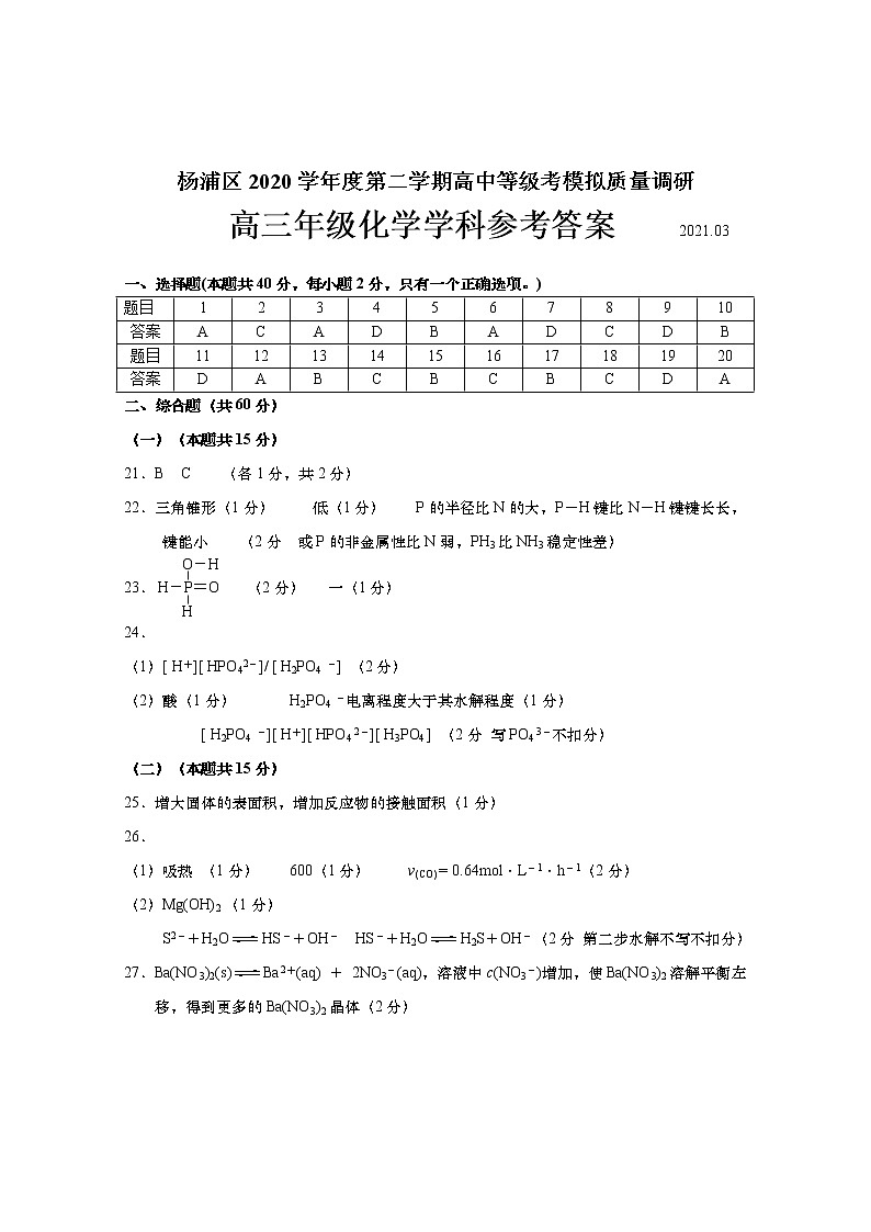 杨浦化学高三202103参考答案定稿(2)第1页