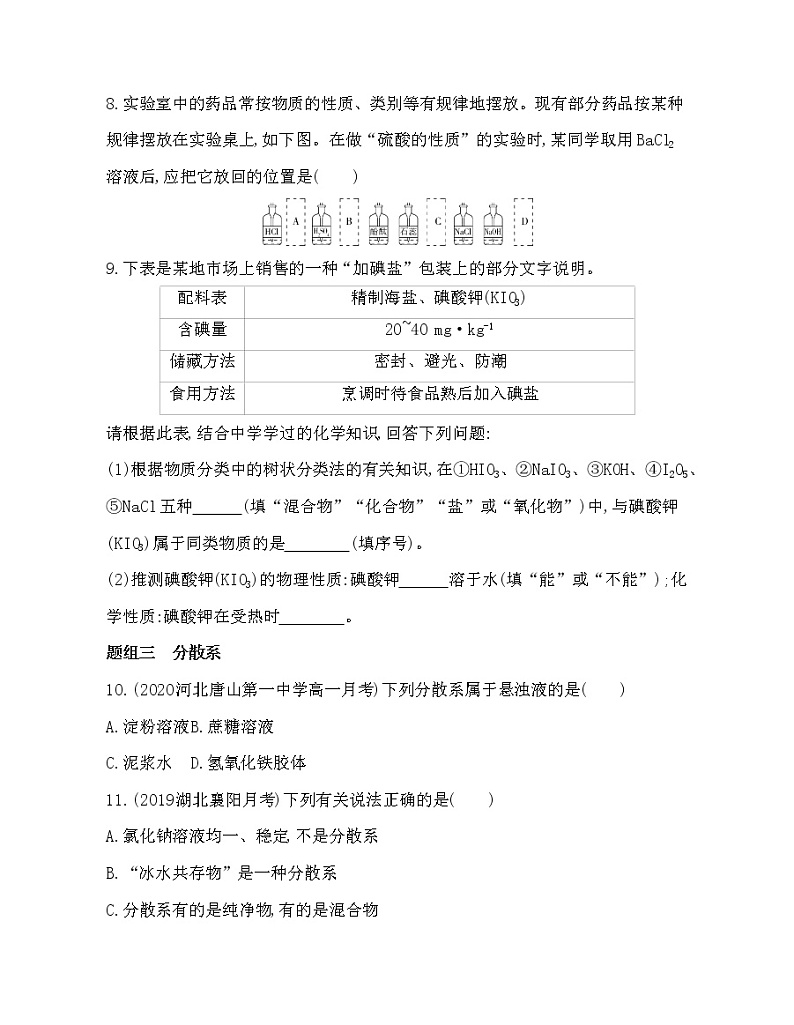 人教版2019必修一第一章第一节第1课时　物质的分类(可编辑word)练习题第3页