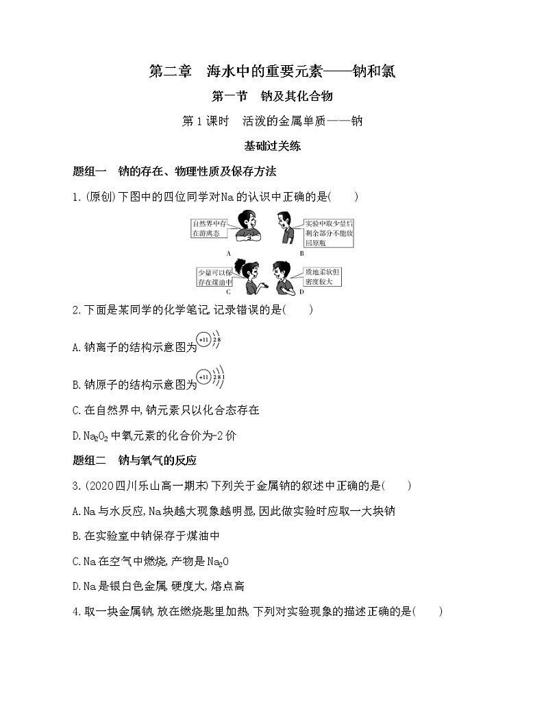 人教版2019必修一第二章第一节第1课时　活泼的金属单质——钠(可编辑word)练习题01