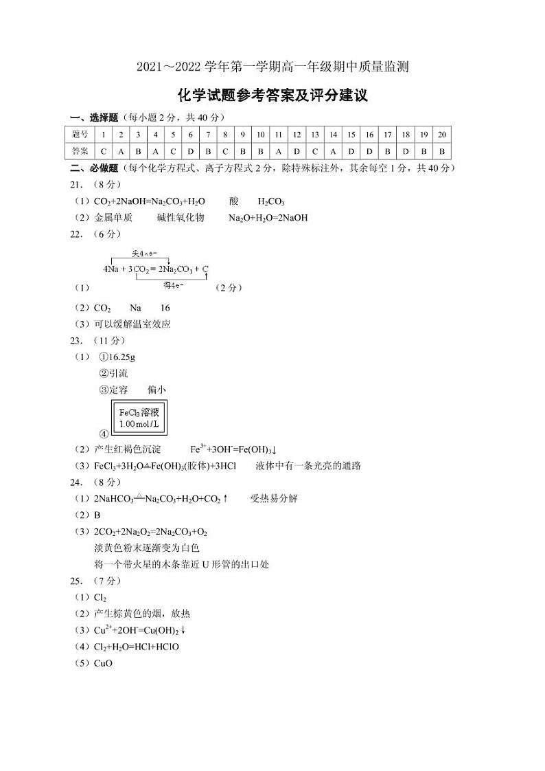 山西省太原市2021-2022学年高一上学期期中质量监测化学试题扫描版含答案01