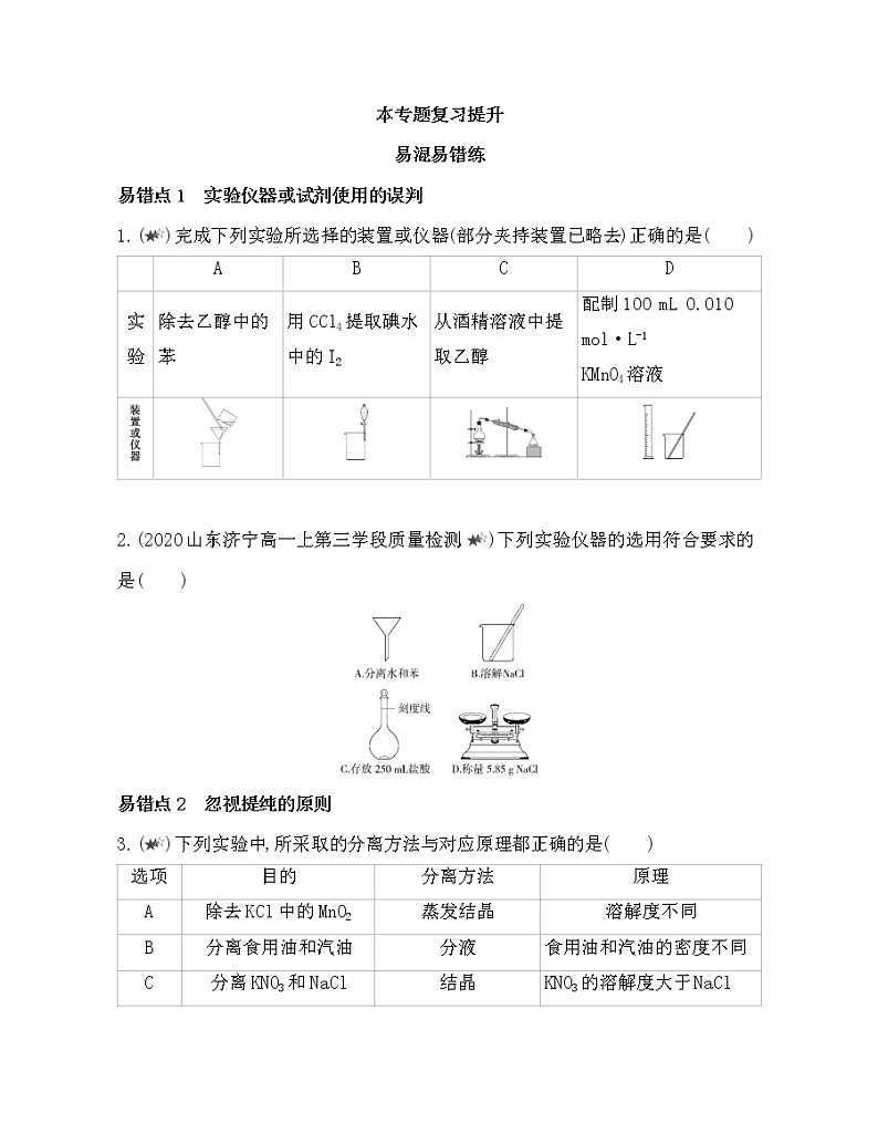 专题2  研究物质的基本方法复习提升01