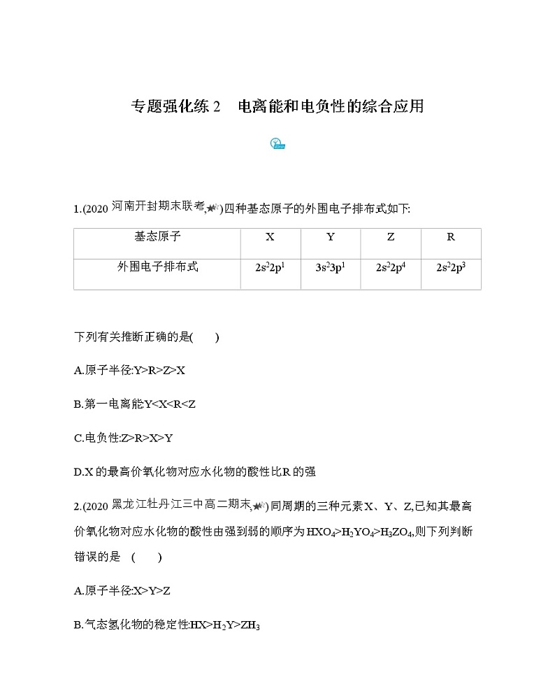专题强化练2　电离能和电负性的综合应用（可编辑Word）01