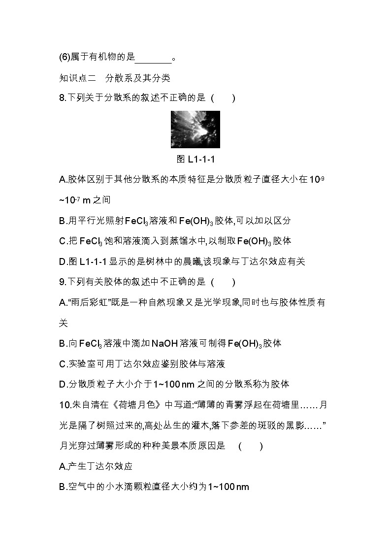 2020-2021学年高中化学人教版（2019）必修第一册 第1章第1节第1课时物质的分类作业 练习03