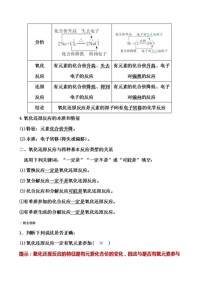 2021-2022学年高中化学人教版（2019）必修第一册 第1章第3节氧化还原反应第1课时 学案第2页