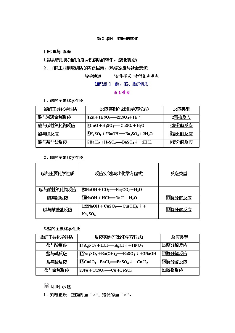 2021-2022学年高中化学人教版（2019）必修第一册 第一章 第1节物质的分类及转化第2课时学案第1页