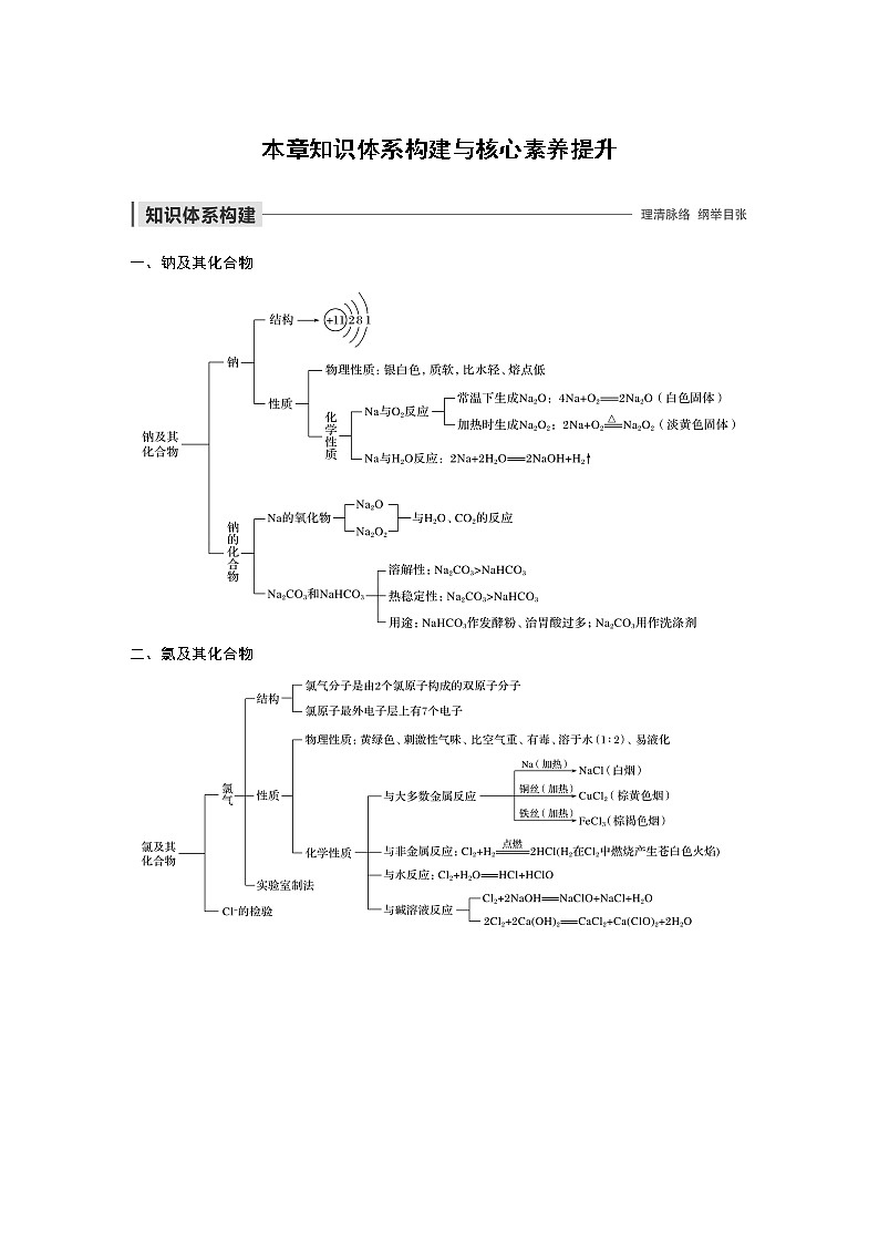 2021-2022学年高中化学人教版（2019）必修第一册 第2章本章知识体系构建与核心素养提升 学案第1页