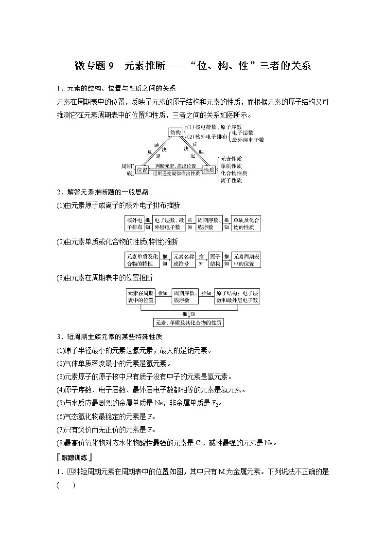 2021-2022学年高中化学人教版（2019）必修第一册 第4章微专题9元素推断——“位、构、性”三者的关系学案01