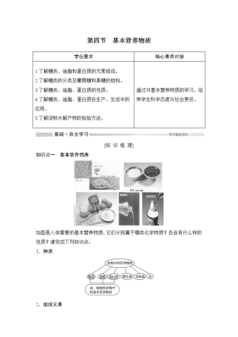第七章  第四节　基本营养物质（导学案+课件）01