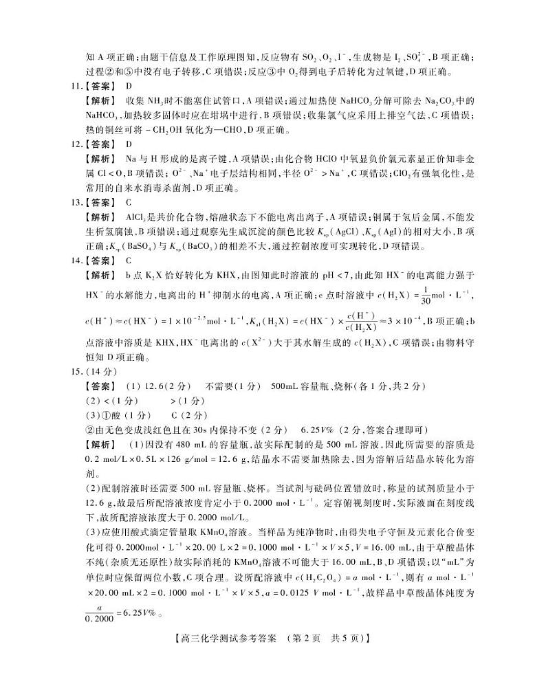 河南省重点中学2022届高三年级模拟调研（一）---化学参考答案第2页