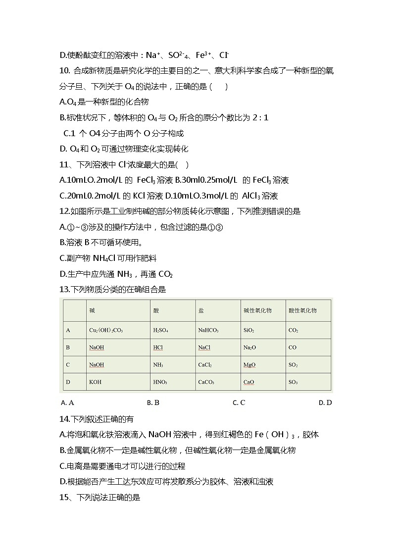 河南省郑州市中牟县2021-2022学年高一上学期期中考试化学试题含答案第3页