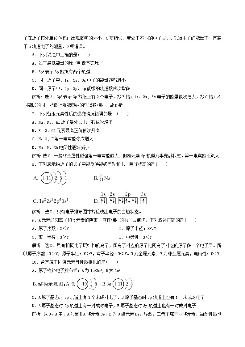 人教版 (新课标) 选修3 第1章 原子结构与性质章末过关检测b第2页