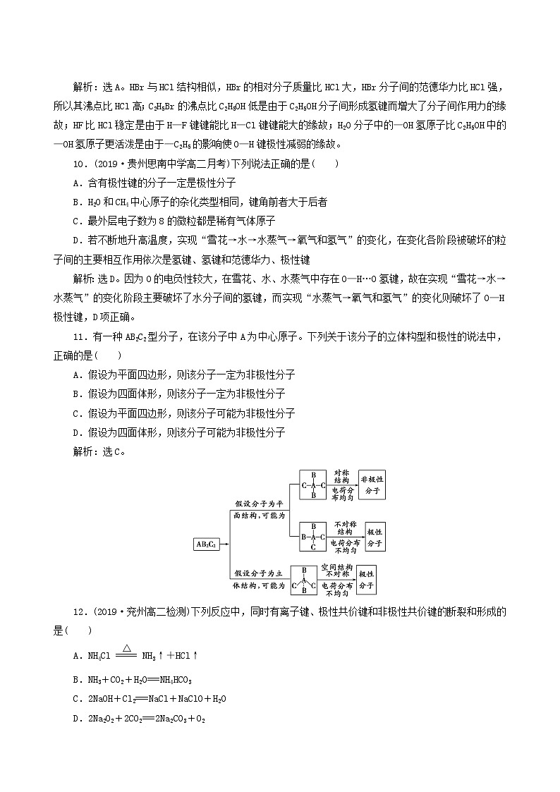 人教版 (新课标) 选修第2章 分子结构与性质 第3节 第1课时 键的极性和分子的极性范德华力和氢键练习题第3页