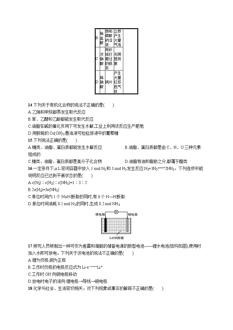 2022版化学人教版（2019）模拟检测卷(一)第3页
