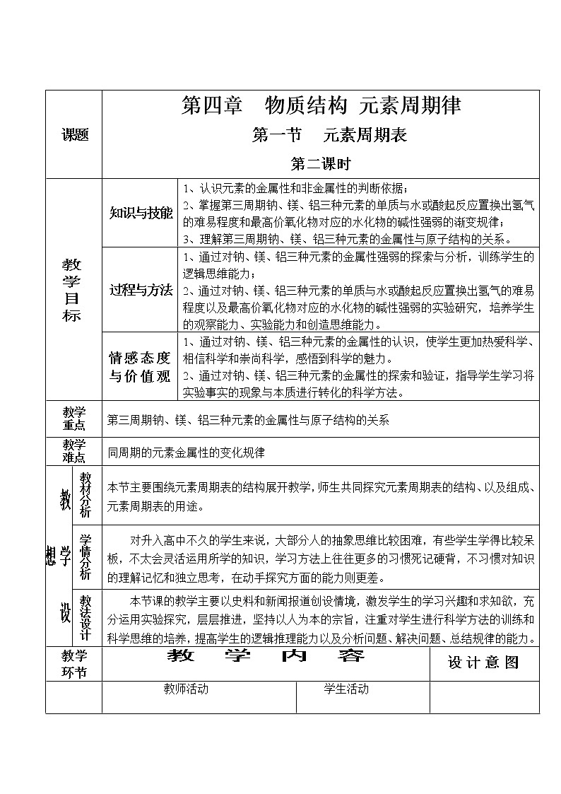 4.1.2 元素周期表（第2课时）-2021-2022学年高一化学同步配套教案（人教版2019必修第一册）01
