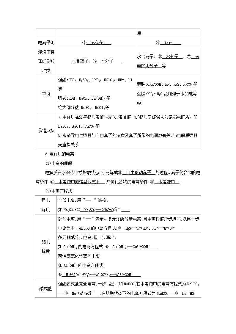 2022版高考化学总复习专题二化学物质及其变化第2讲离子反应教案新人教版02