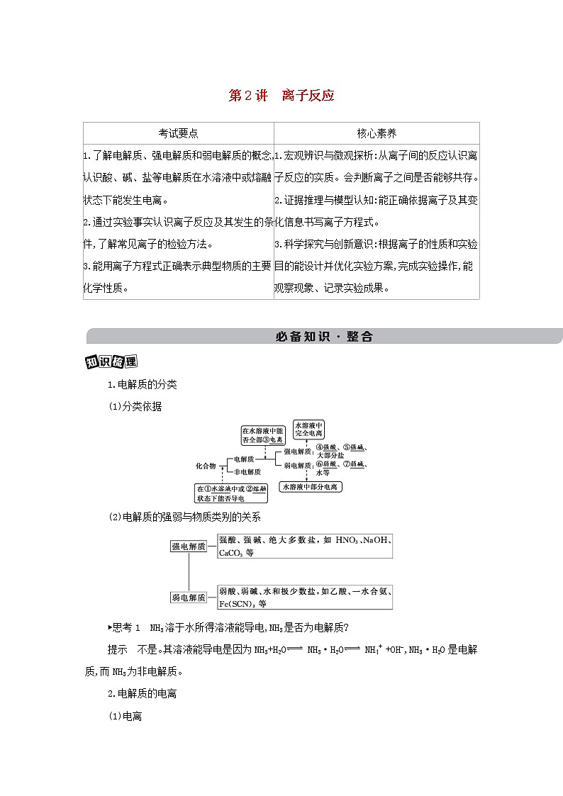 2022版新教材高考化学总复习专题二化学物质及其变化第2讲离子反应教案01