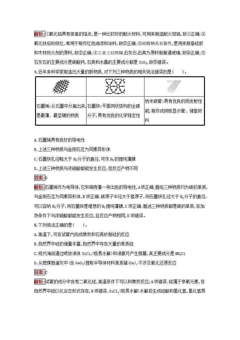 2022届高考化学一轮复习规范练10无机非金属材料的主角__硅含解析新人教版20210421117702