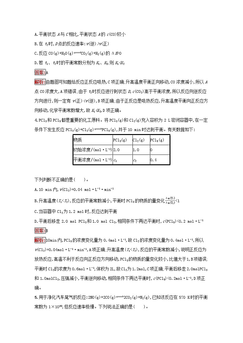 2022届高考化学一轮复习规范练20化学平衡状态化学平衡常数含解析新人教版20210421118802