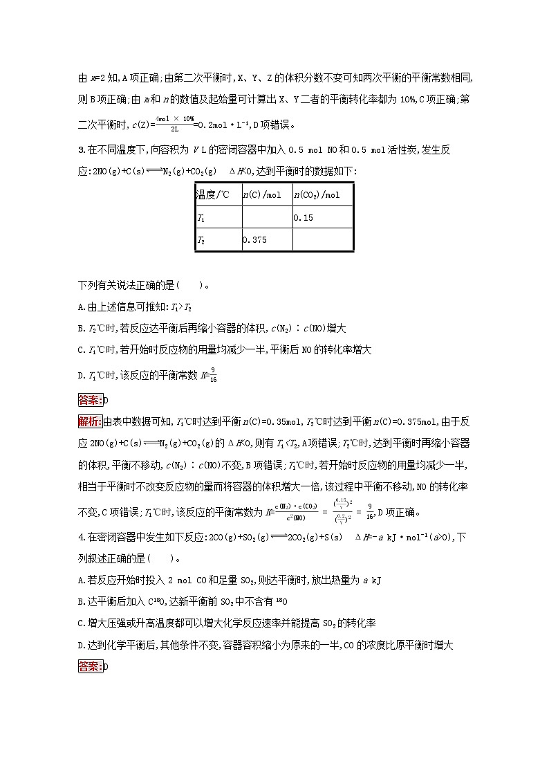 2022届高考化学一轮复习规范练21化学平衡的移动化学反应进行的方向含解析新人教版20210421118902