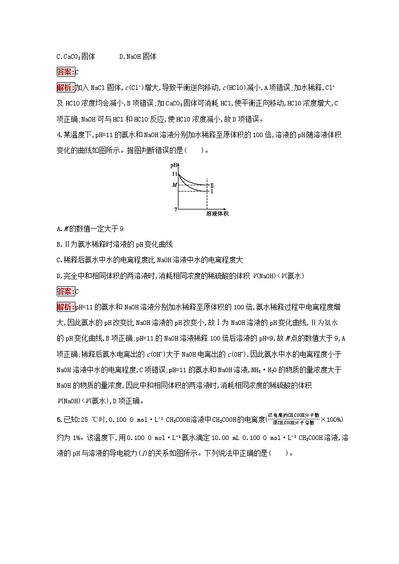 2022届高考化学一轮复习规范练22弱电解质的电离含解析新人教版20210421119002