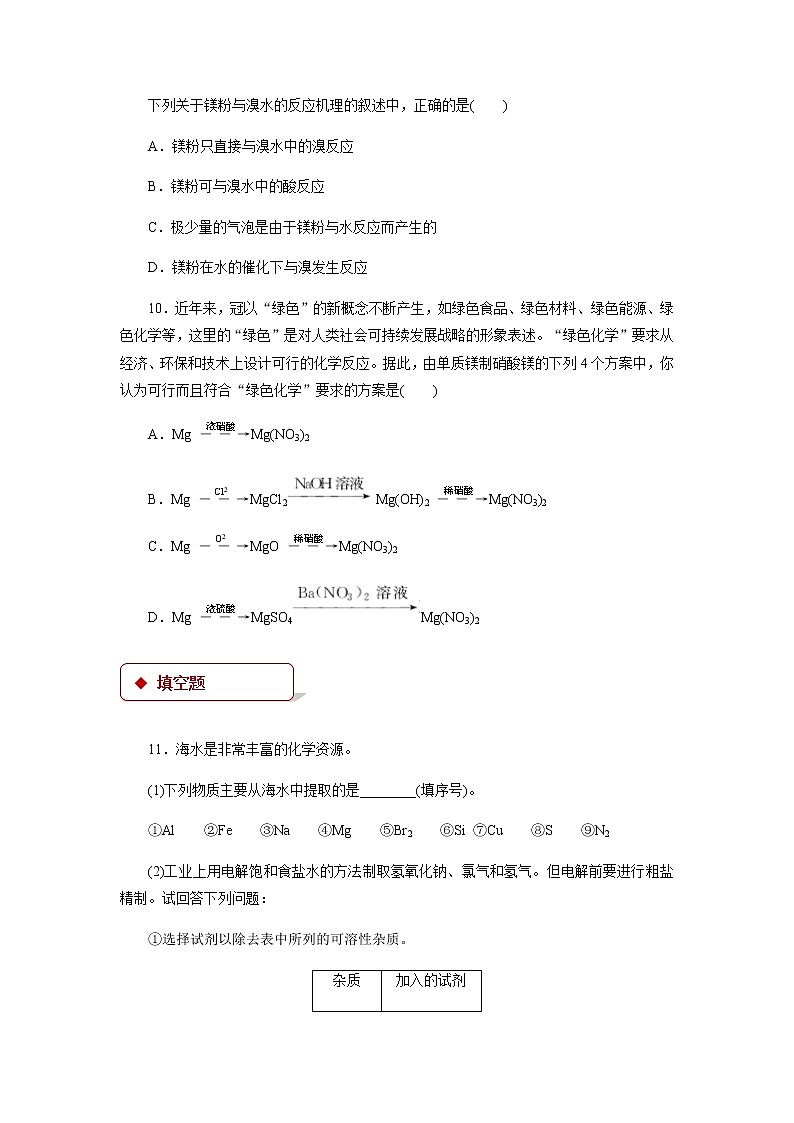 【同步测试】《海水中的元素》【高中化学必修1鲁教版】教案第3页