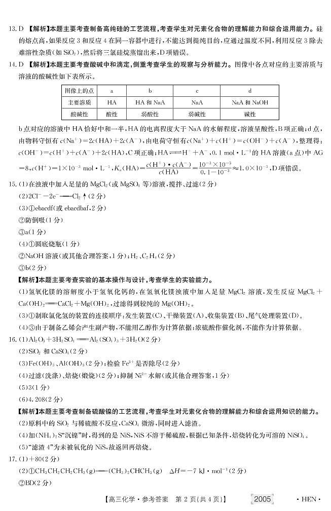 河南省名校联盟2022届高三上学期11月联考化学试卷扫描版含答案02