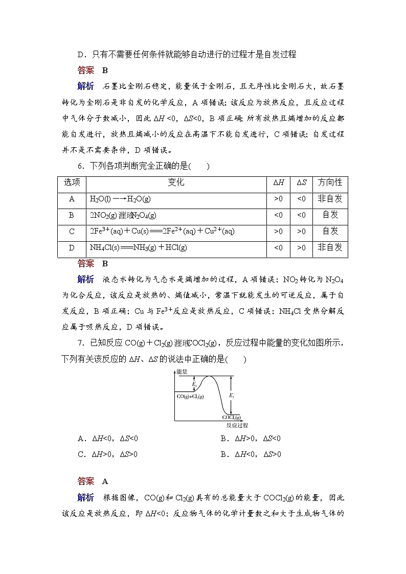 人教版 (2019)高中化学选择性必修1 第2章 第3节 化学反应的方向练习题03