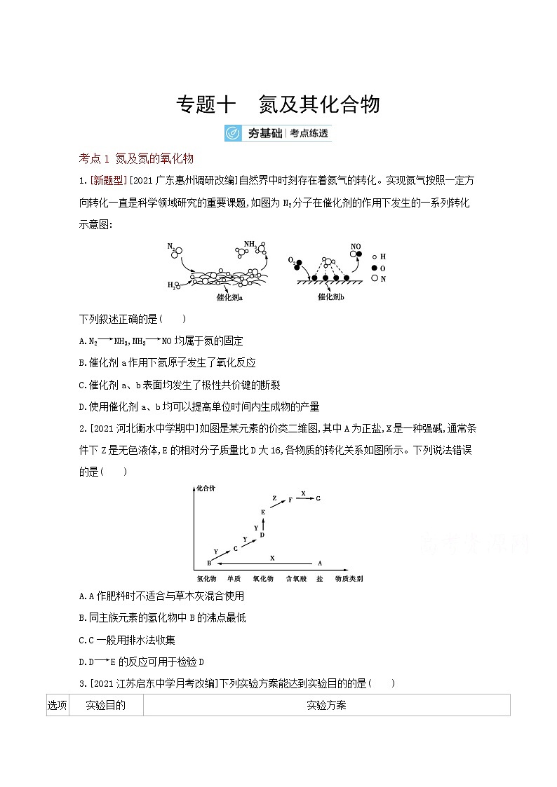 2022高三化学（全国版）一轮复习试题：专题十　氮及其化合物 2 Word版01