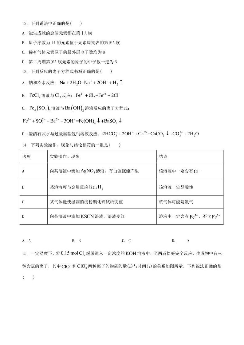黑龙江省齐齐哈尔市2020-2021学年高一上学期期末考试化学试题（含答案）03