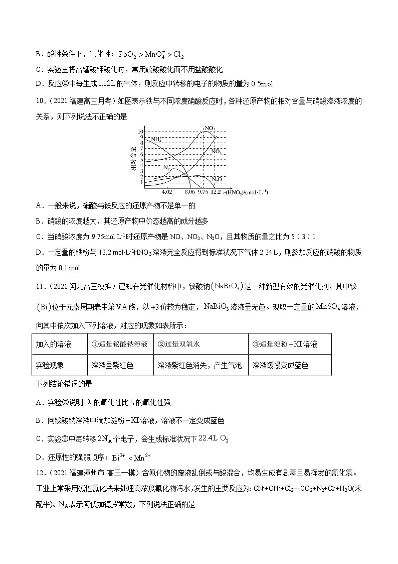 单元04 氧化还原反应【过关测试】-2022年高考一轮化学单元复习过过过（全国通用）（原卷版）第3页