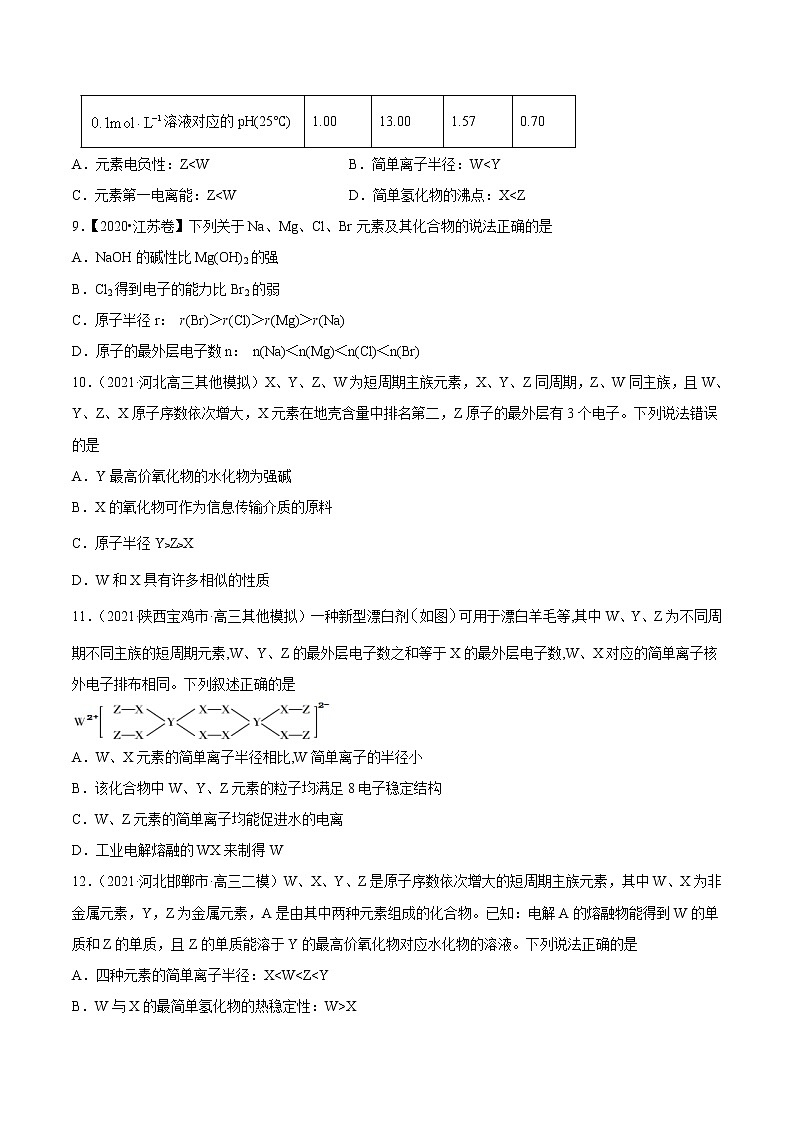 单元06 物质结构与元素周期律【真题模拟练】-2022年高考一轮化学单元复习过过过（全国通用）（原卷版）第3页