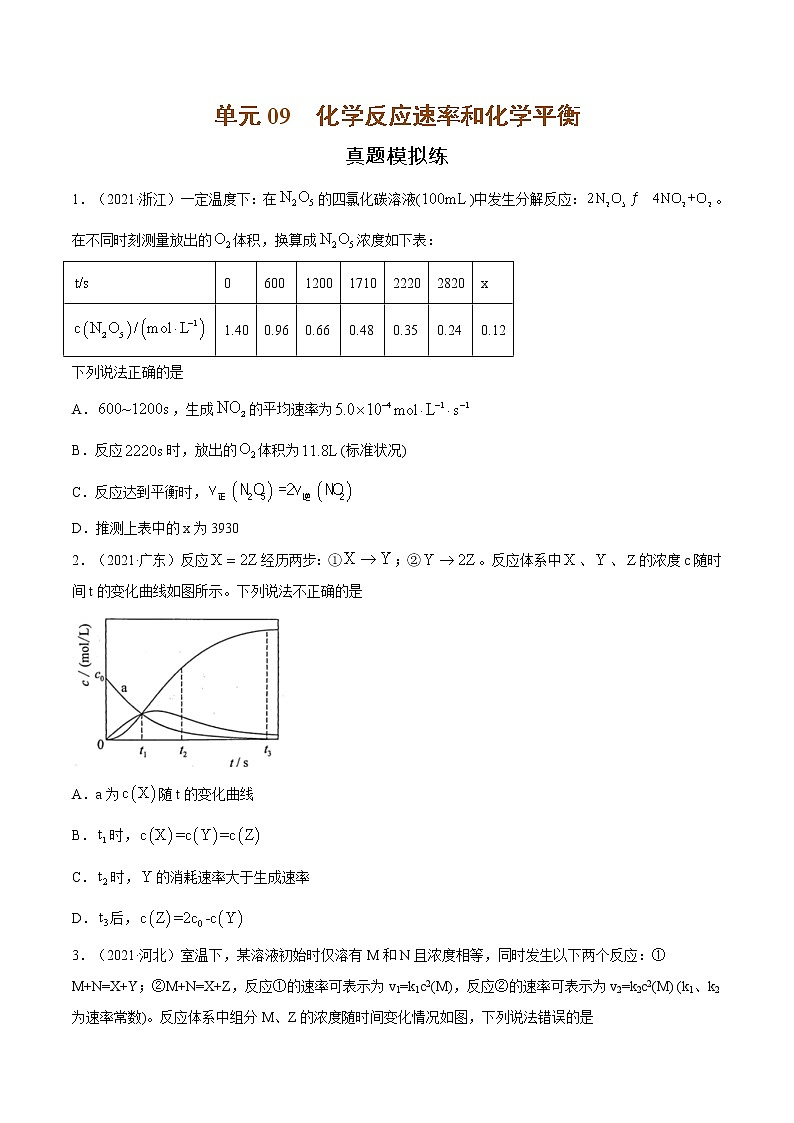 单元09 化学反应速率和化学平衡【真题模拟练】-2022年高考一轮化学单元复习过过过（全国通用）01