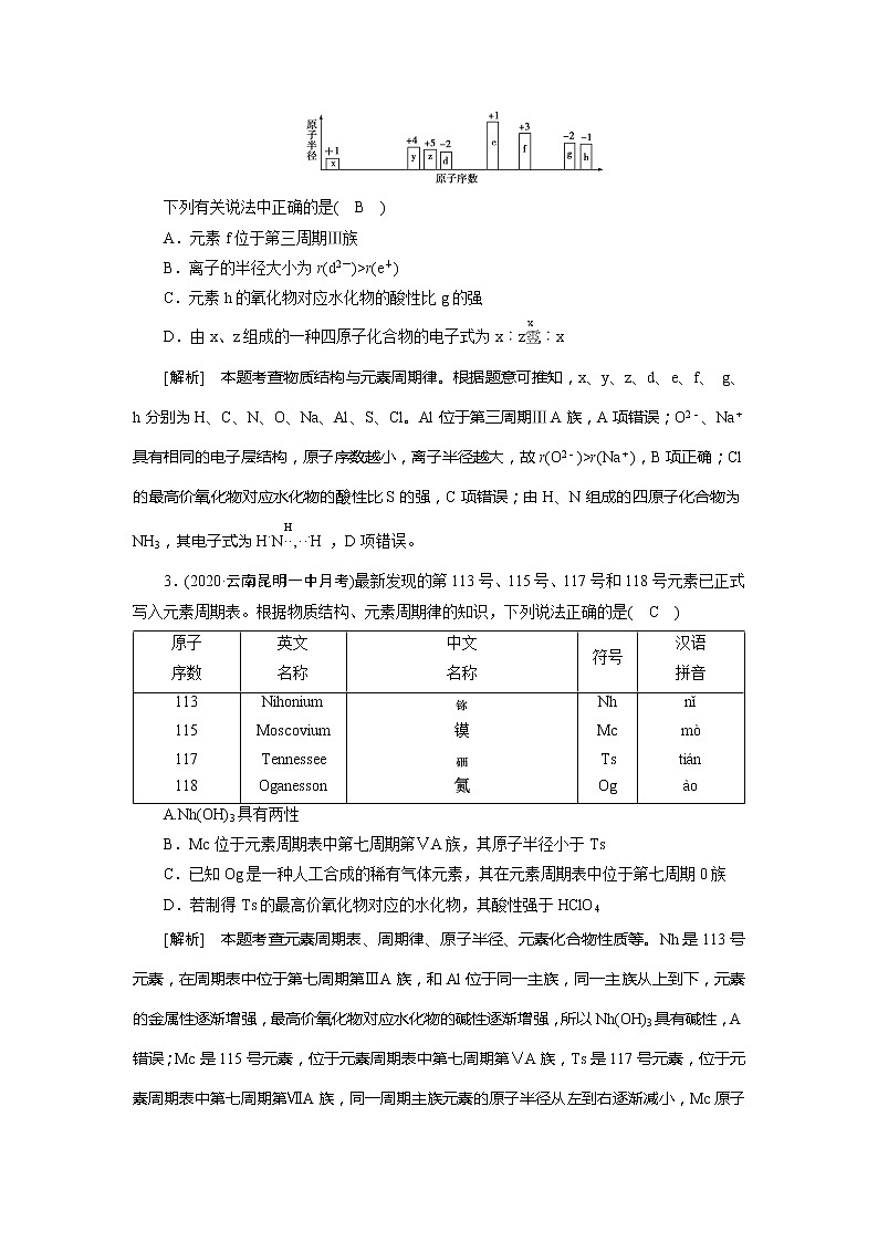 2022届高考化学（人教版）一轮总复习练习：第14讲　元素周期表　元素周期律 Word版含解析02